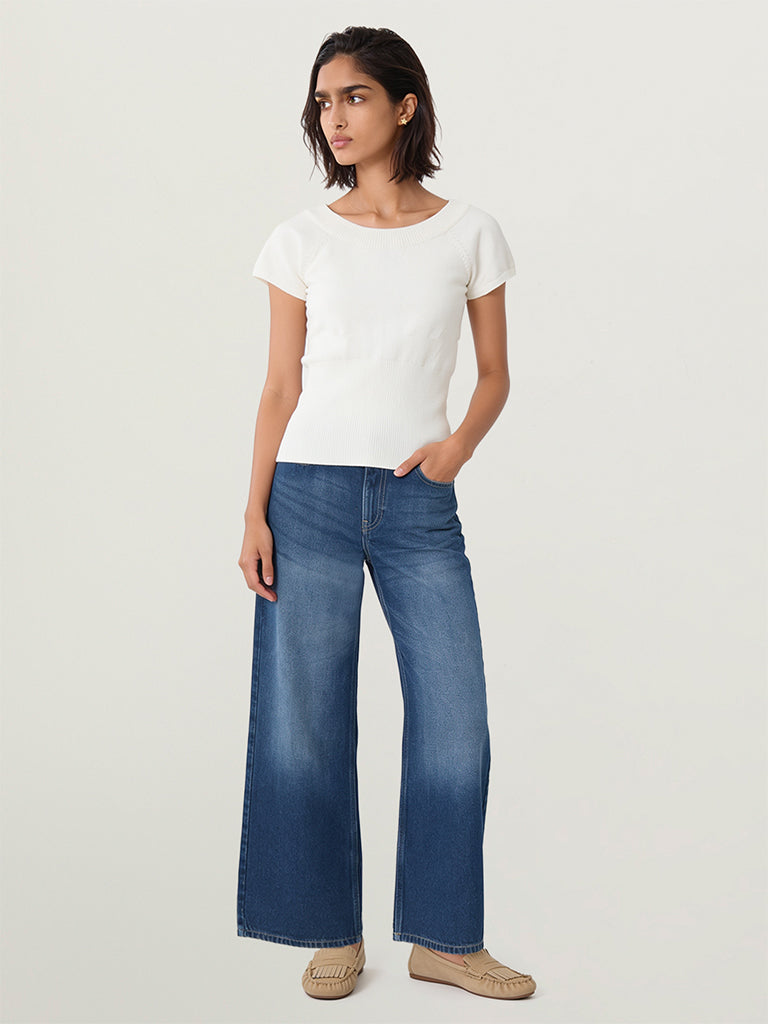 Fitted Knit-Textured T-Shirt