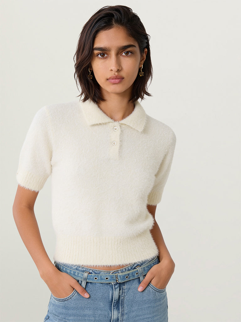 Fitted Fleece-Textured Polo T-Shirt