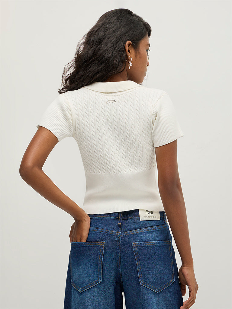 Cable-Knit Polo T-Shirt