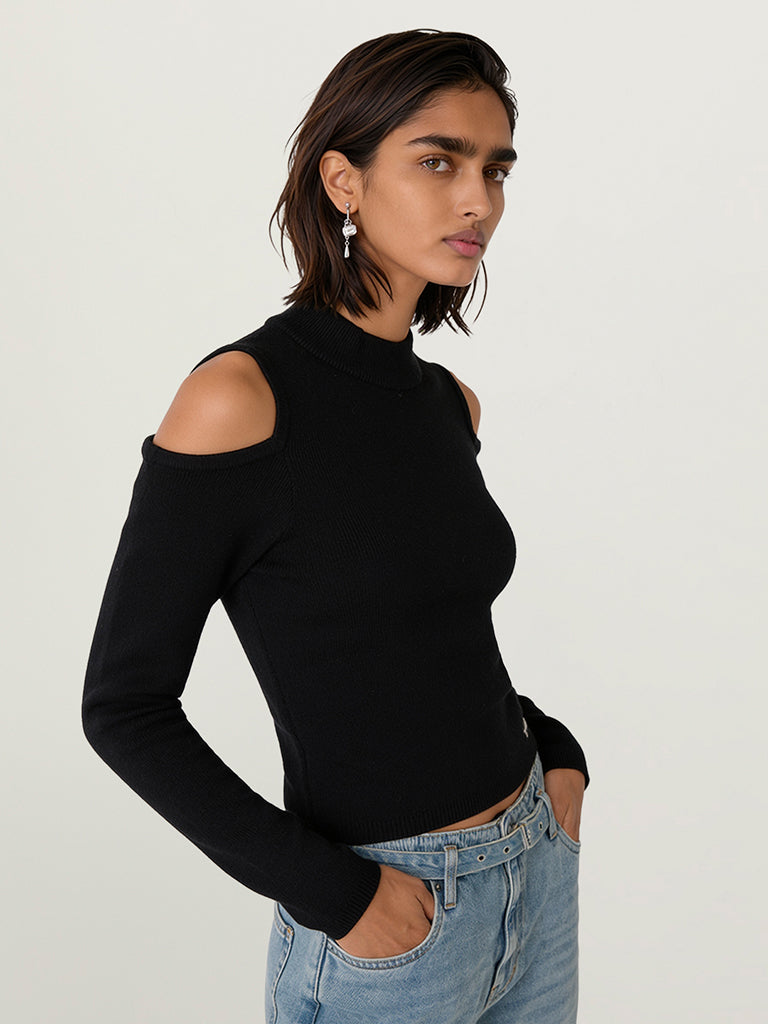 Fitted Cold-Shoulder Top