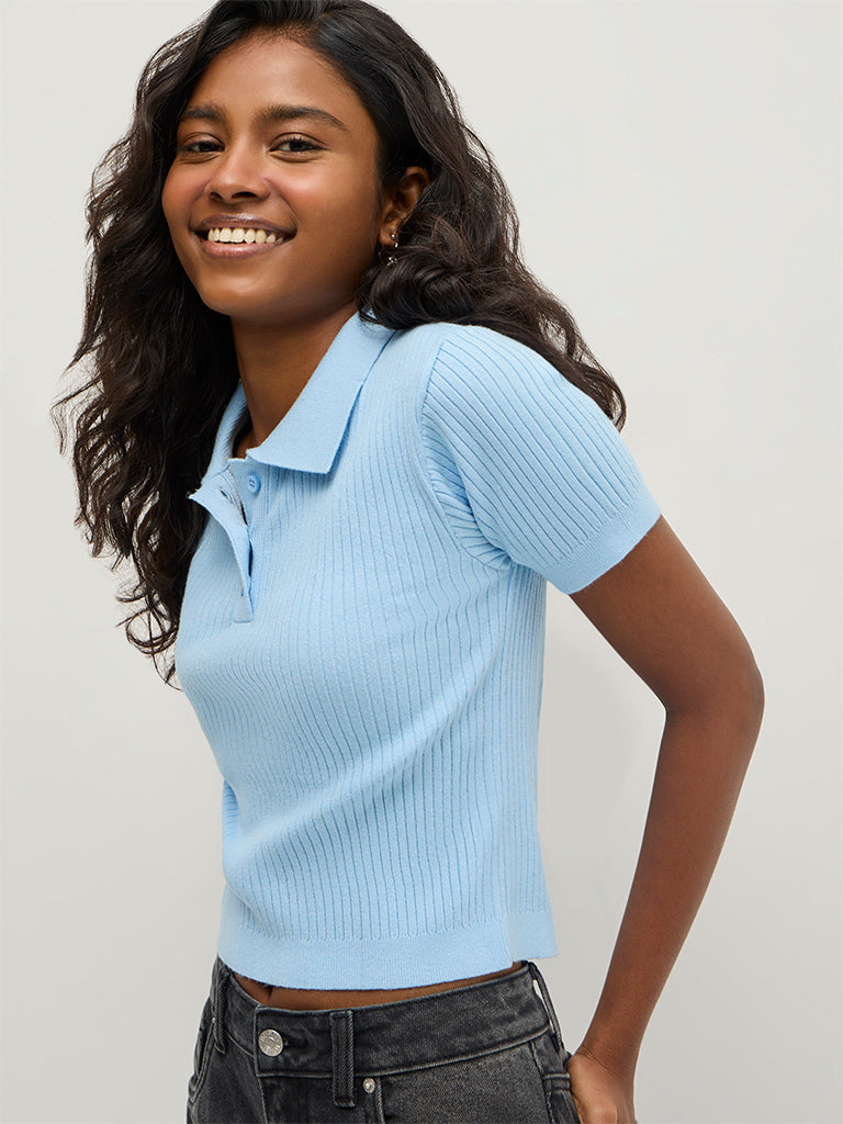 Rib Knitted Polo T-Shirt
