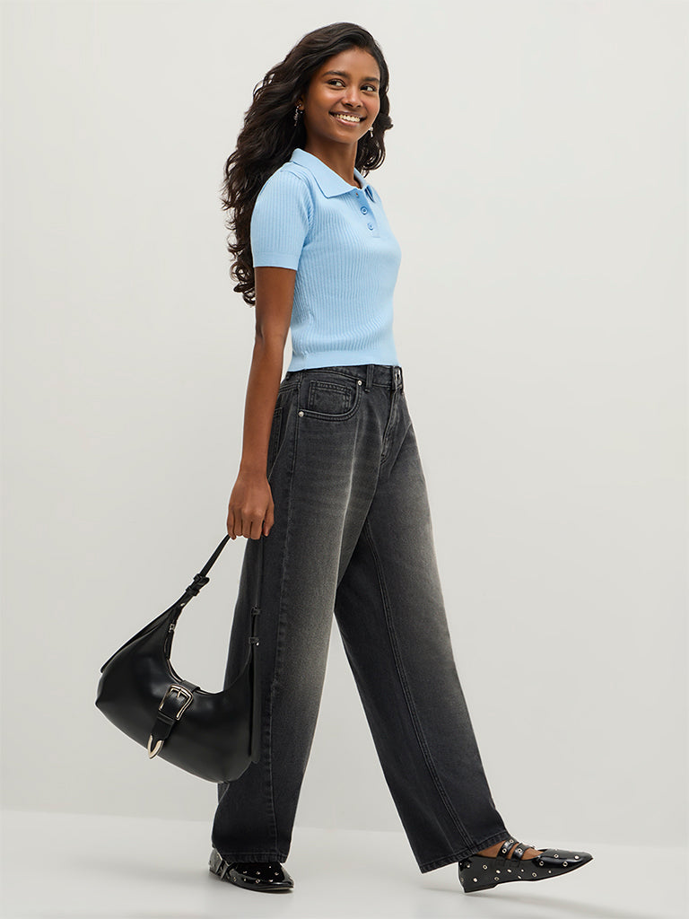 Rib Knitted Polo T-Shirt