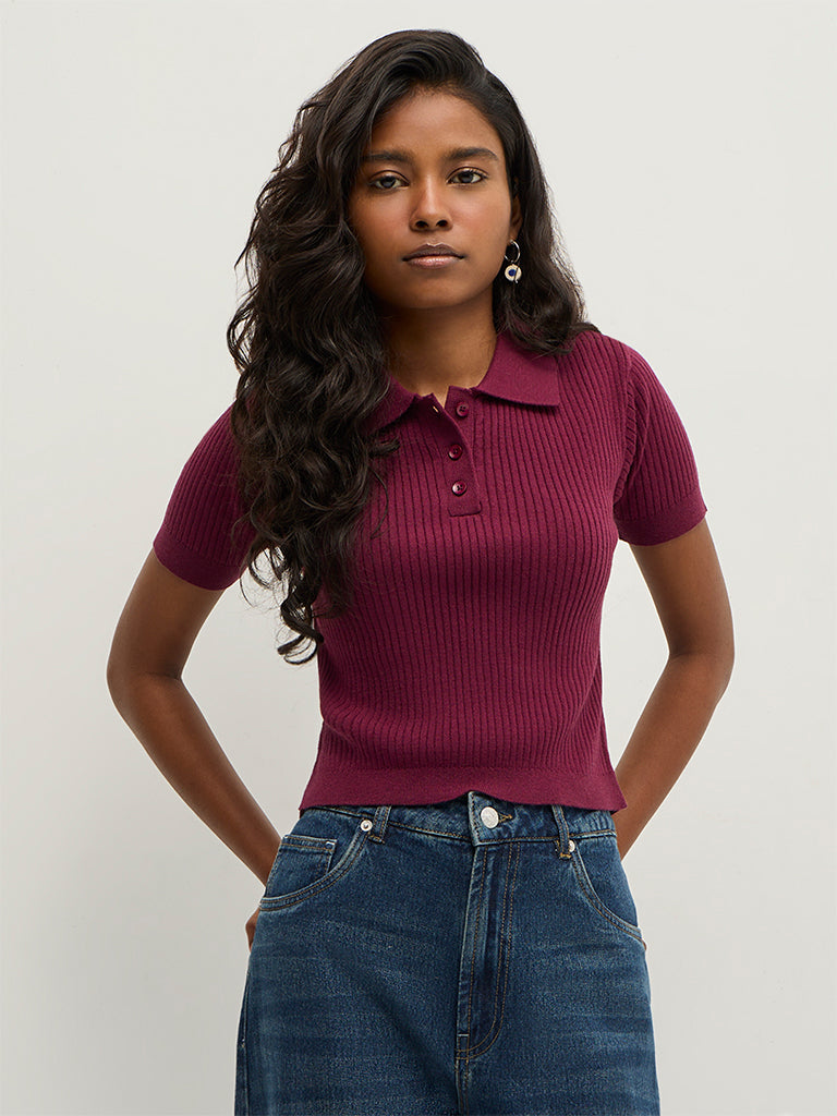 Rib Knitted Polo T-Shirt