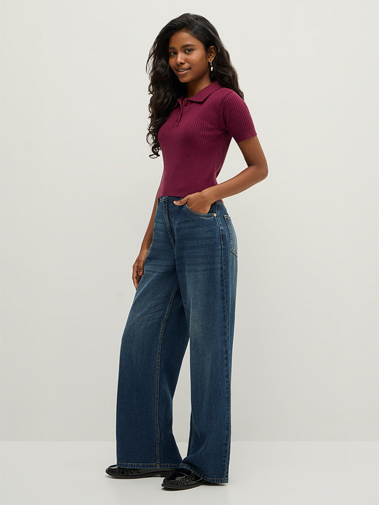 Rib Knitted Polo T-Shirt