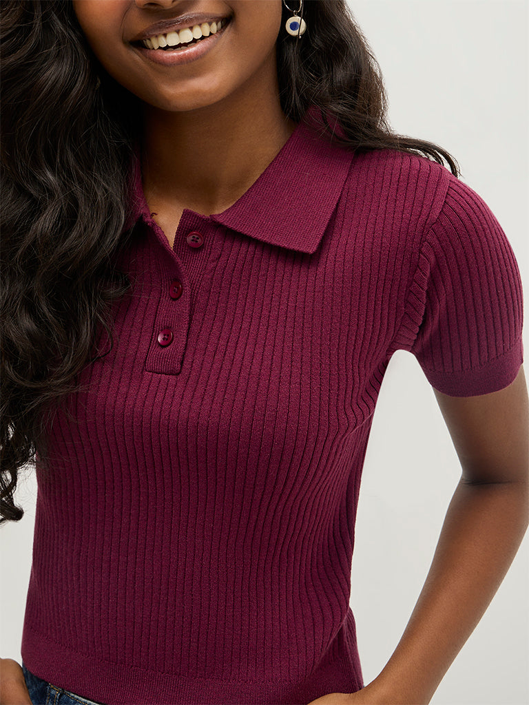 Rib Knitted Polo T-Shirt