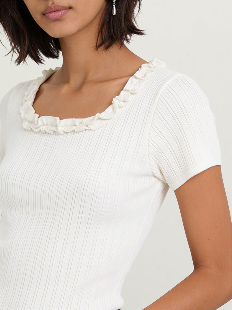 Fitted Ribbed-Textured Top