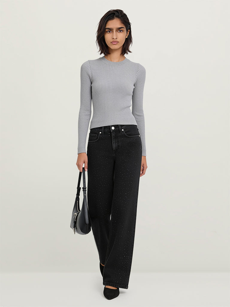Fitted Ribbed-Textured T-Shirt