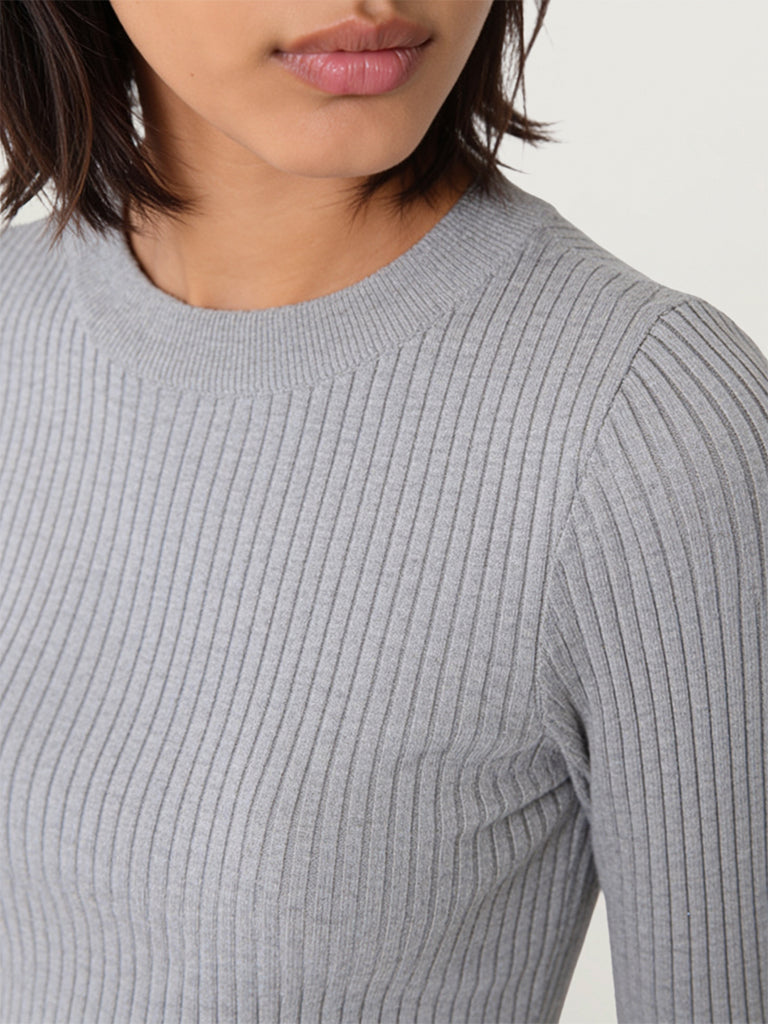 Fitted Ribbed-Textured T-Shirt