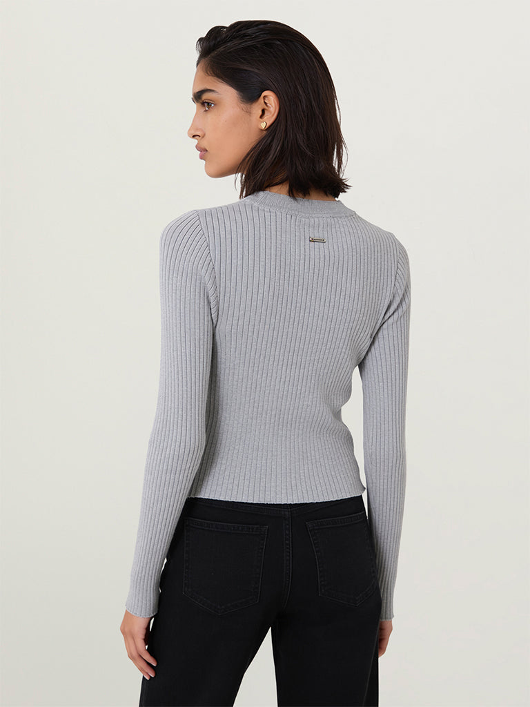 Fitted Ribbed-Textured T-Shirt
