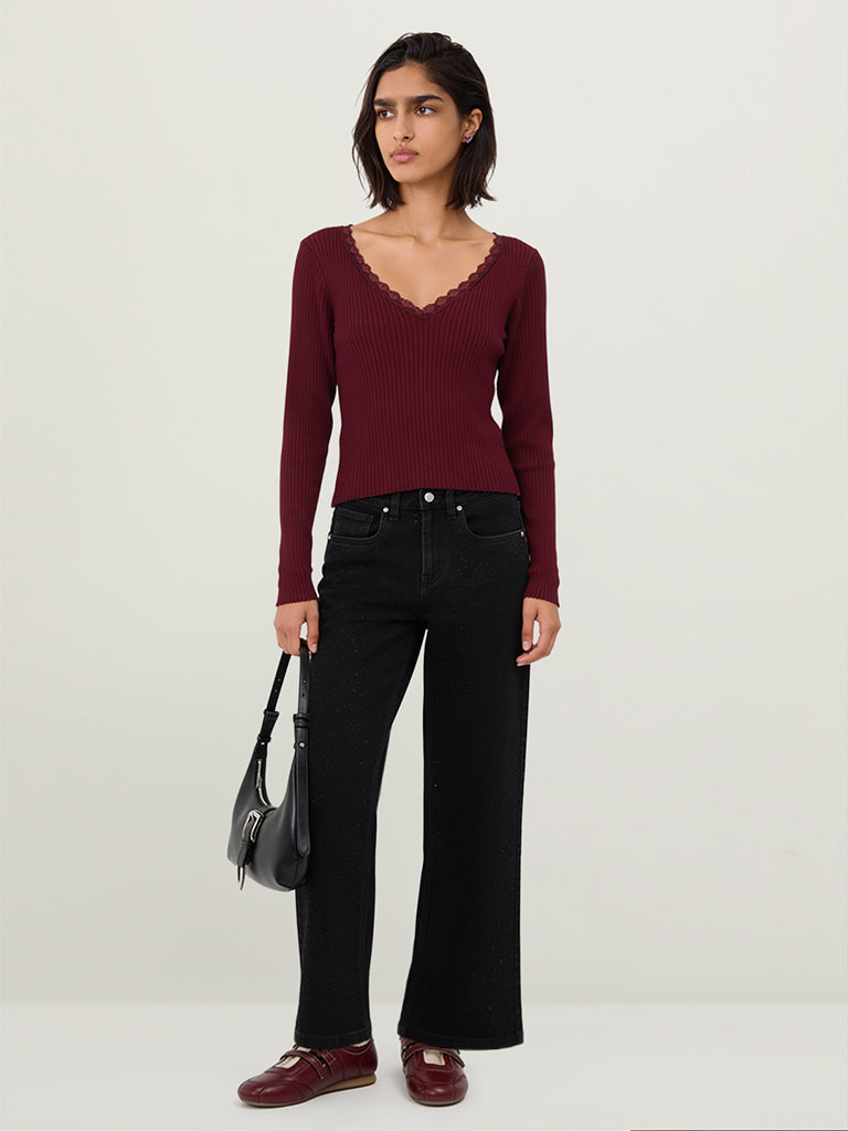 Fitted Ribbed-Textured Top