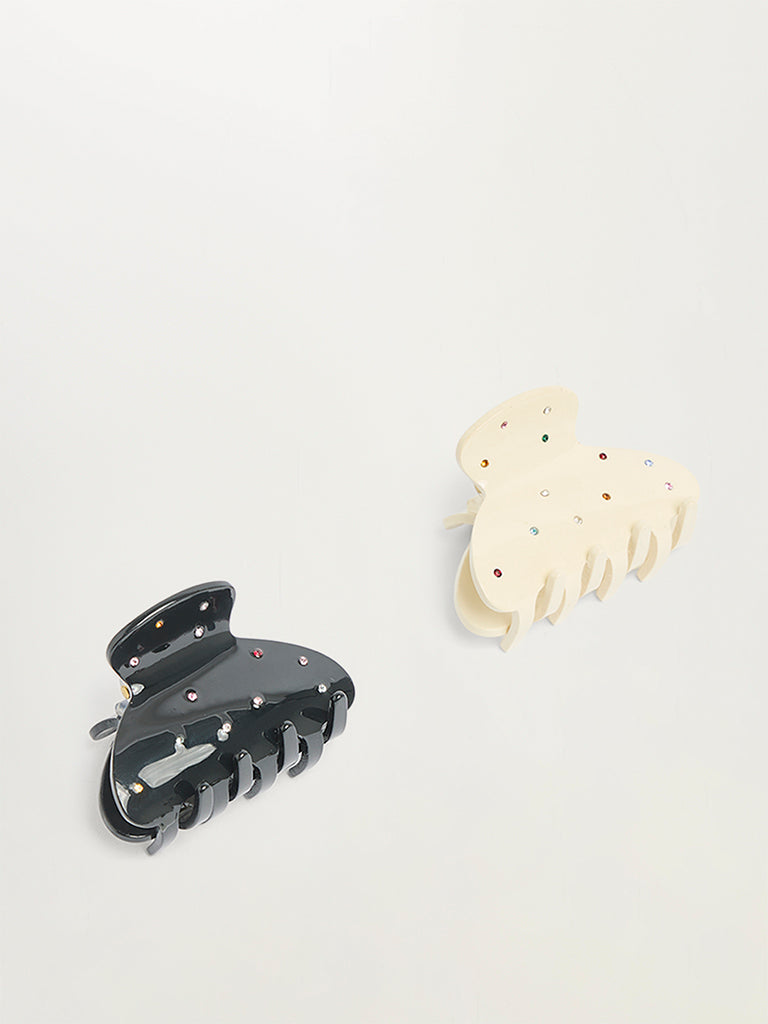 Set of 2 Rhinestone-Embellished Claw Hair Clips