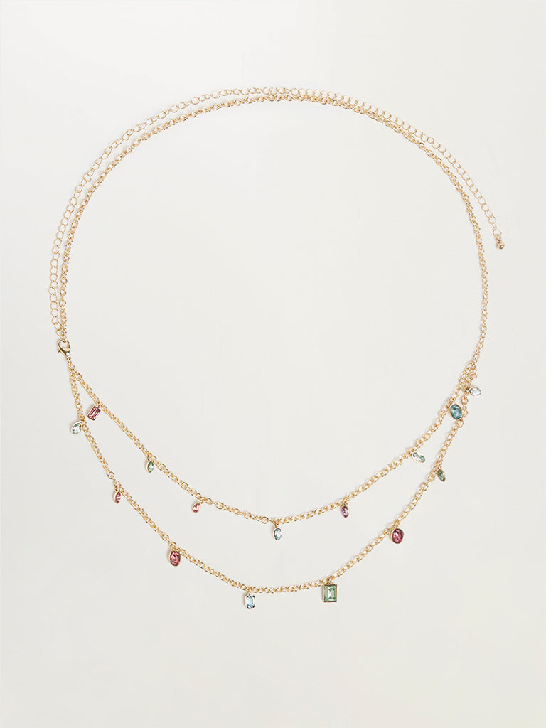 Stone-Embellished Layered Waist Chain