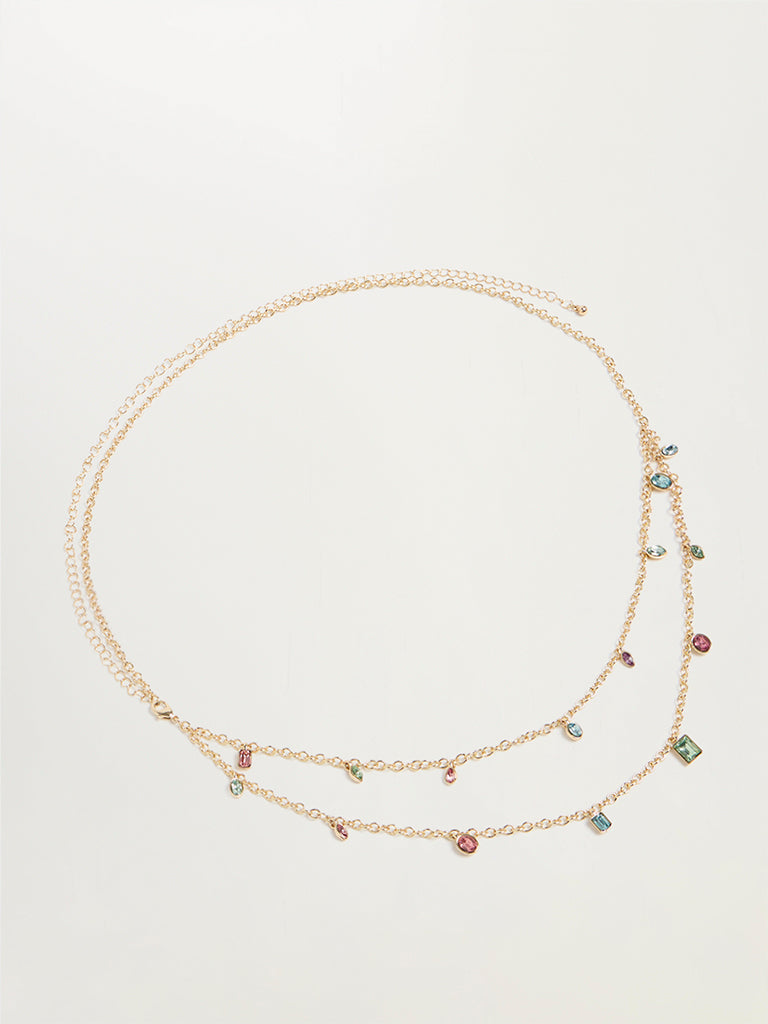 Stone-Embellished Layered Waist Chain