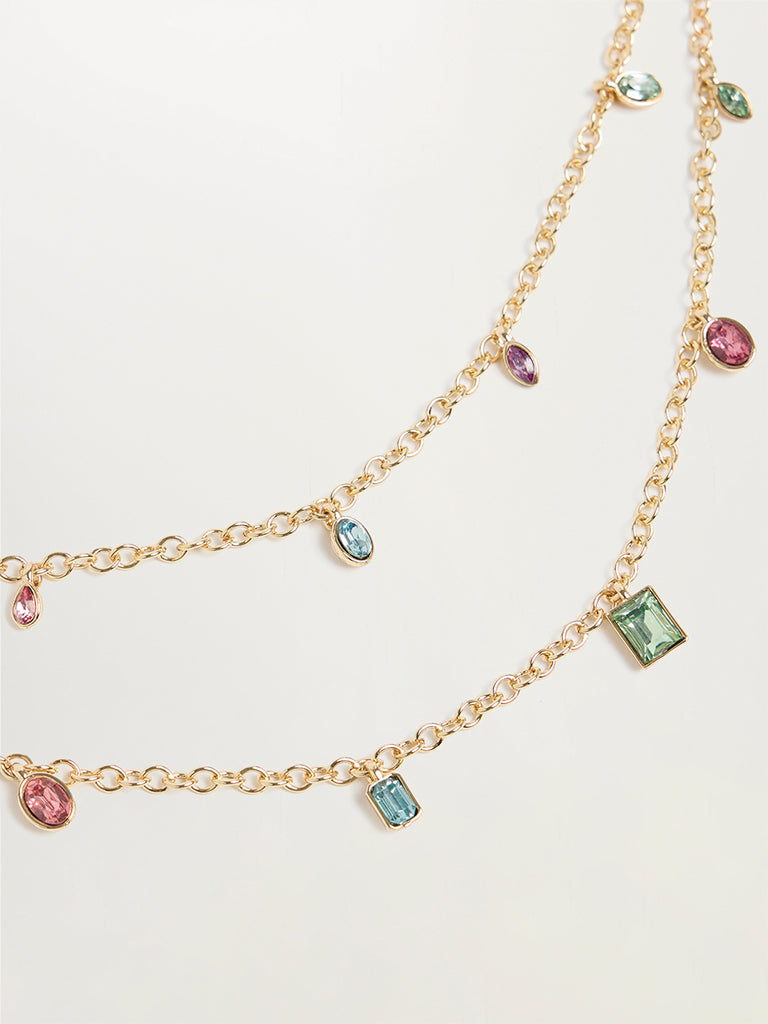 Stone-Embellished Layered Waist Chain