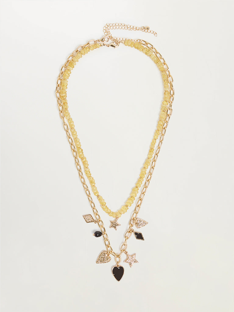 Layered Beaded Charm Necklace