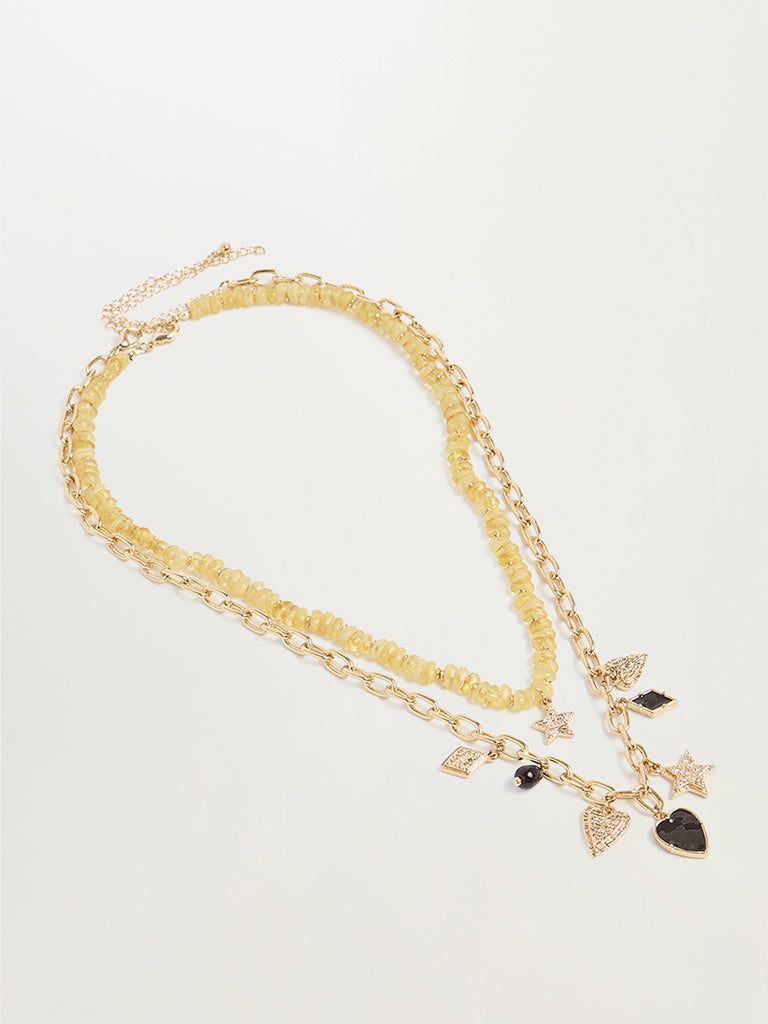 Layered Beaded Charm Necklace