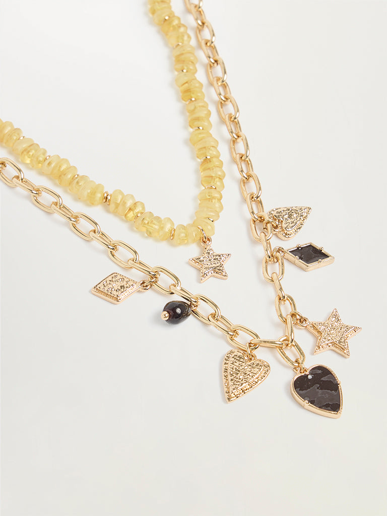 Layered Beaded Charm Necklace