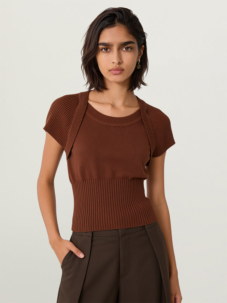 Fitted Ribbed-Textured T-Shirt