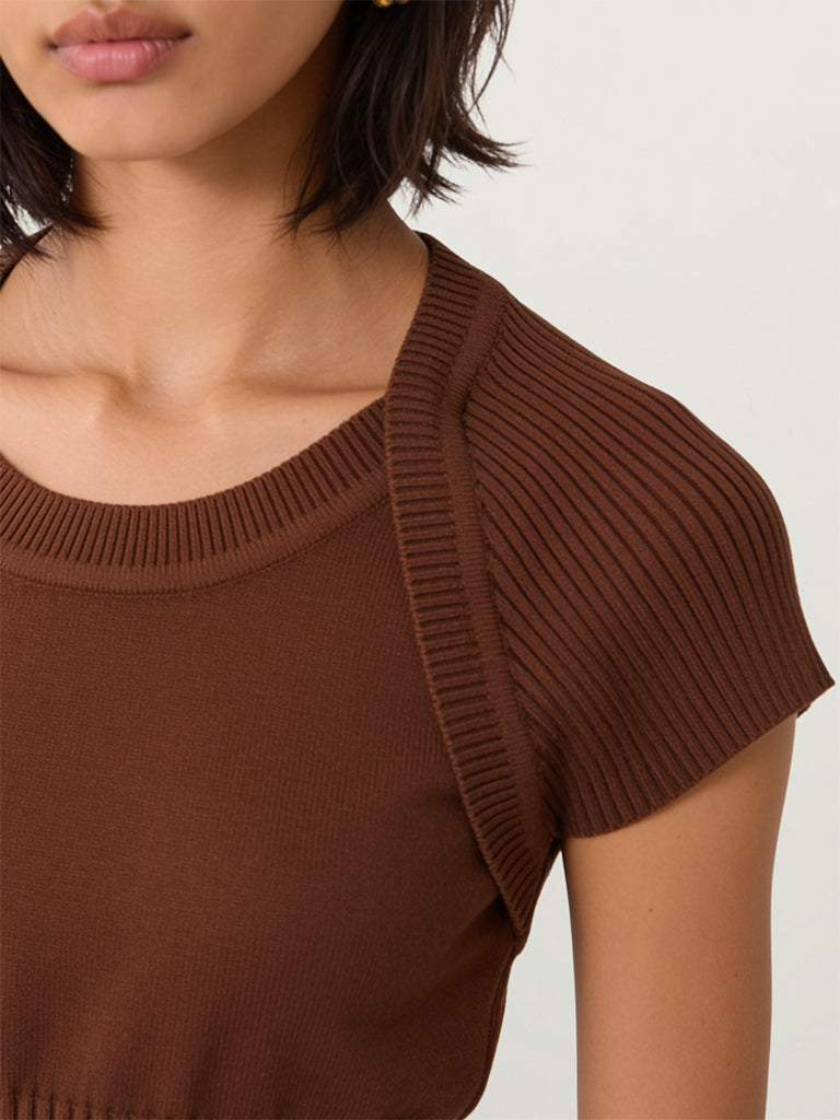 Fitted Ribbed-Textured T-Shirt