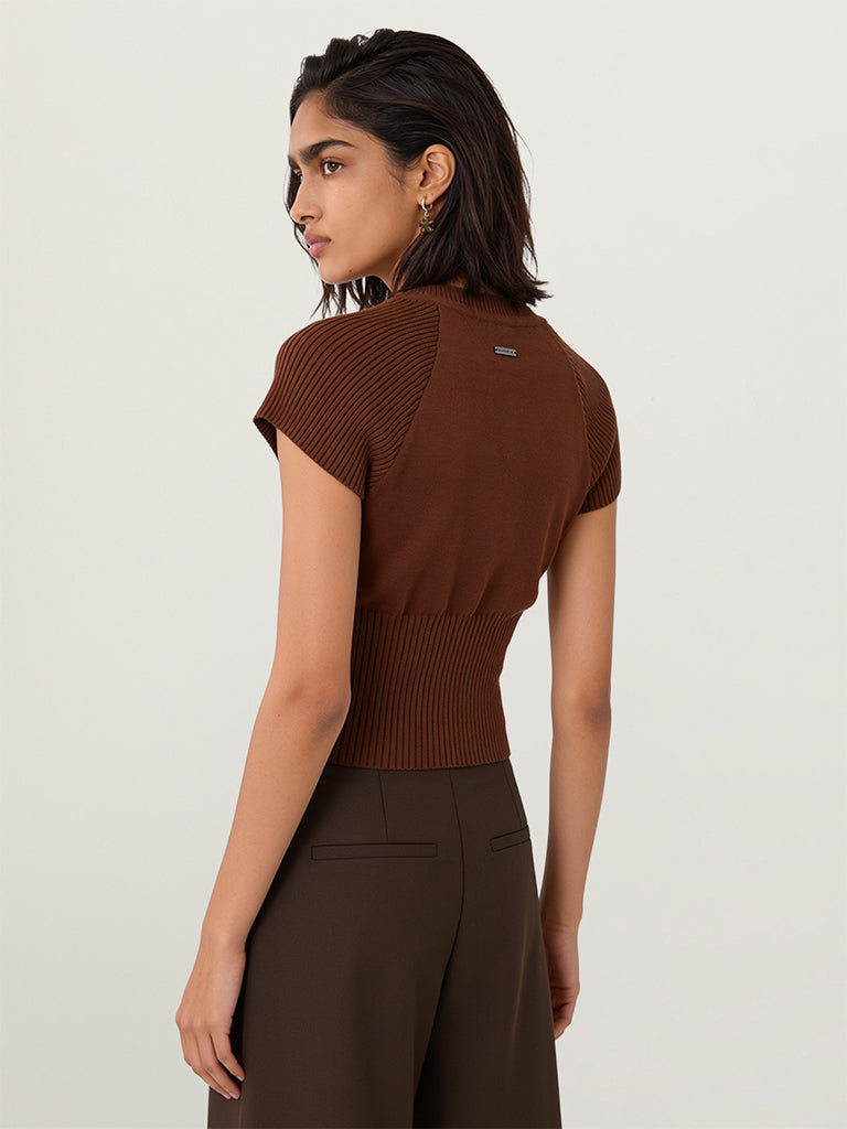 Fitted Ribbed-Textured T-Shirt