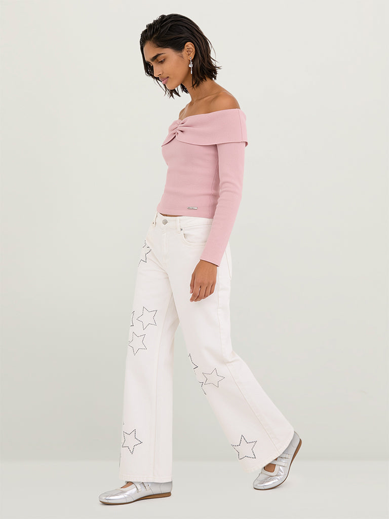 Off-Shoulder Fitted Knit Top