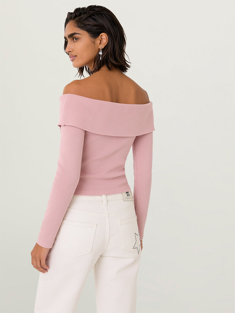 Off-Shoulder Fitted Knit Top